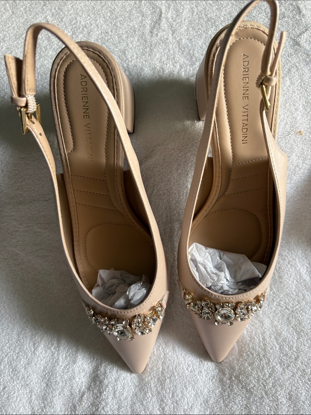 Adrienne Vittadini Beige Nude Jeweled Pointed Slingback Pumps